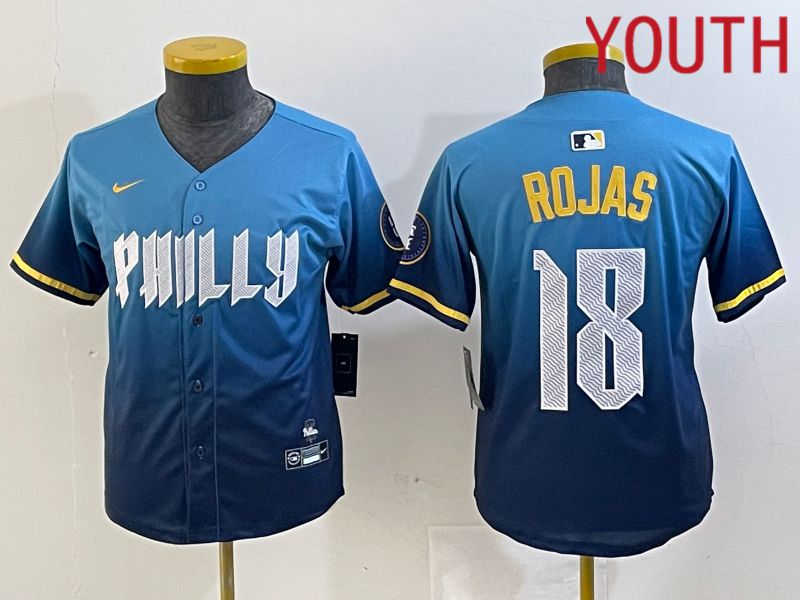 Youth Philadelphia Phillies #18 Rojas Blue City Edition Nike 2024 MLB Jersey style 1->women mlb jersey->Women Jersey
